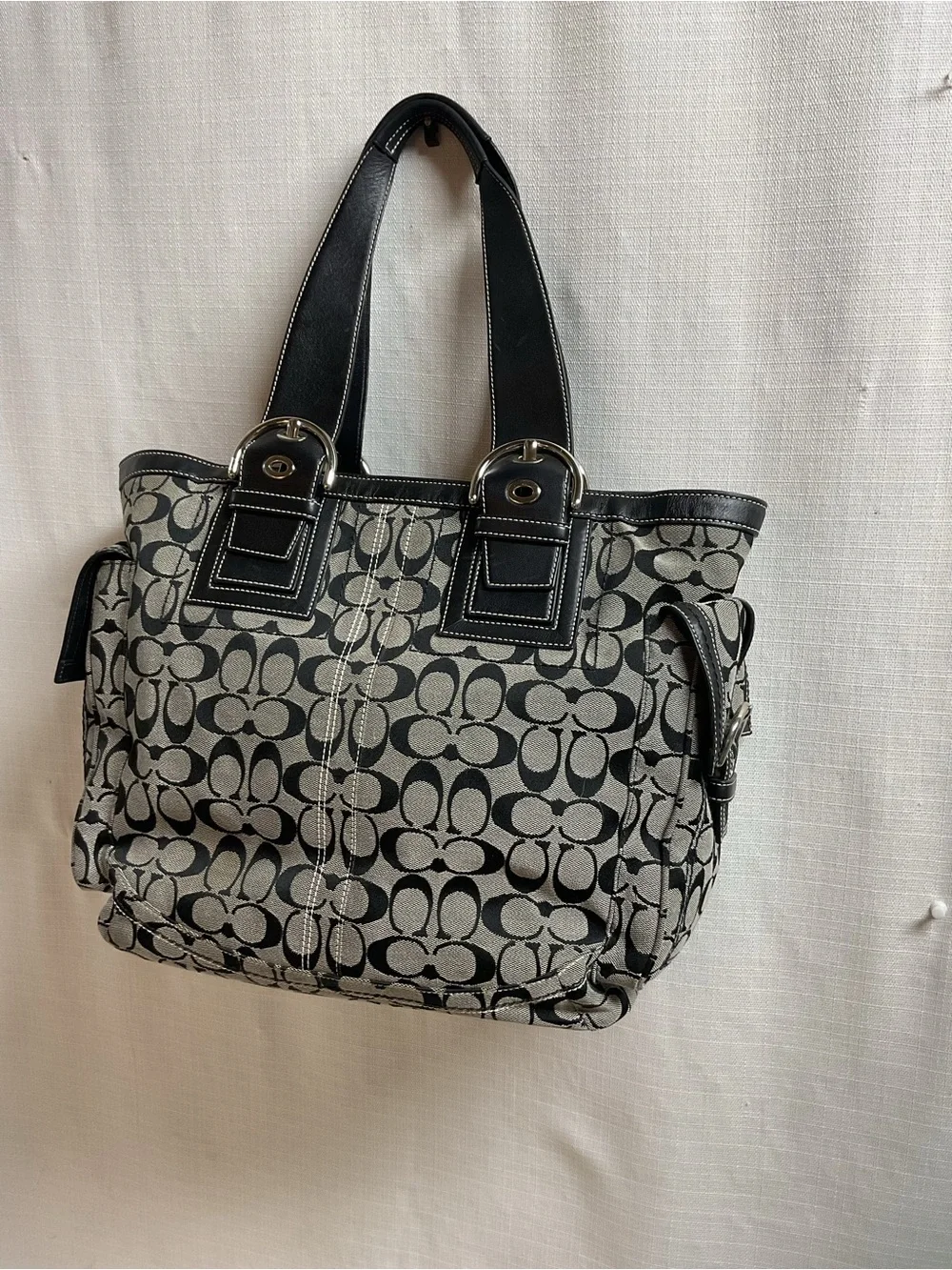Coach Black & Gray Signature Canvas Tote